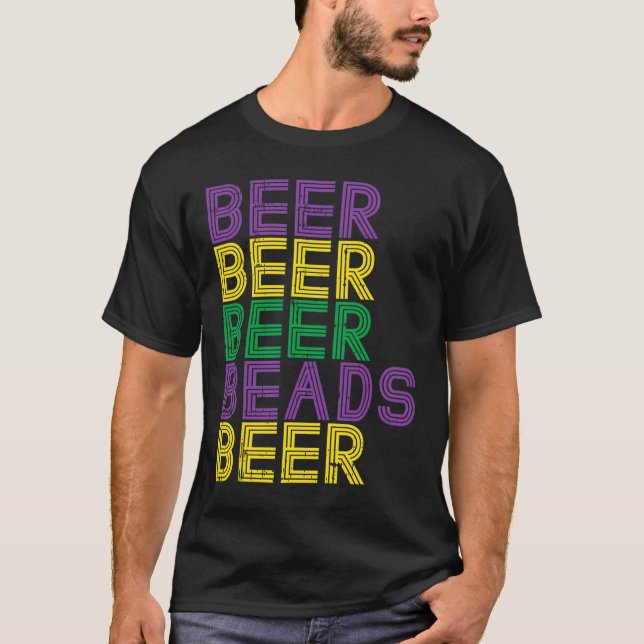Retro Beer Beads Funny Mardi Gras Party Karneval T-Shirt (Vorderseite)