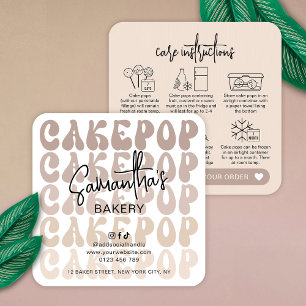 Retro Beige Trendige Cake Pops Pflegekarte Quadratische Visitenkarte