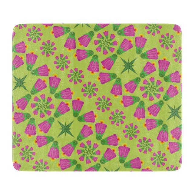Retro Bell Blume Mandalas Grüne Glasplatte Schneidebrett (Vorderseite)