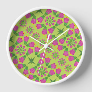 Retro Bell Blume Mandalas Grünes Holz Gerahmte Uhr