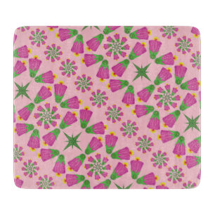 Retro Bell Blume Mandalas Rosa Glasplatte Schneidebrett