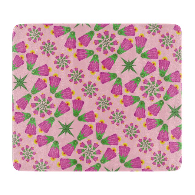 Retro Bell Blume Mandalas Rosa Glasplatte Schneidebrett (Vorderseite)