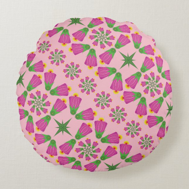 Retro Bell Blume Mandalas Rosa Rundkissen Rundes Kissen (Vorderseite)