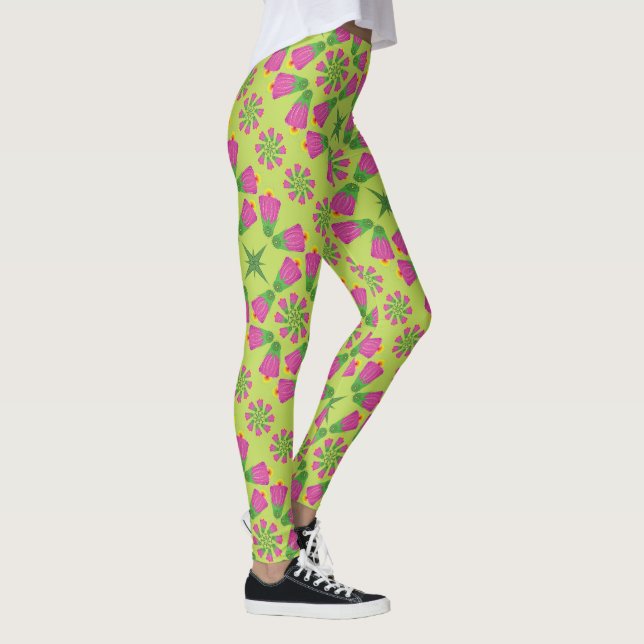 Retro Bell Blume Mandalase Grüne Leggings (Rechts)