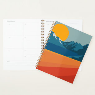 Retro Berglandschaft Illustration Orange Blue Planer