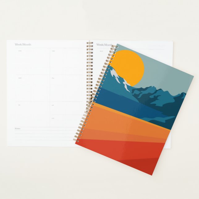 Retro Berglandschaft Illustration Orange Blue Planer (Anzeige)