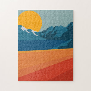 Retro Berglandschaft Illustration Rot Blau