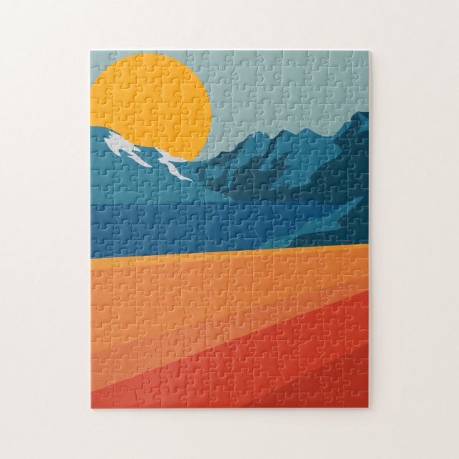 Retro Berglandschaft Illustration Rot Blau (Vertikal)
