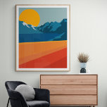 Retro Berglandschaft Illustration Rot Blau Poster<br><div class="desc">Dieses stilvolle Poster zeigt eine farbenfrohe und kühn gestaltete Darstellung einer Retrolandschaft in Rot,  Orange und Blau.</div>