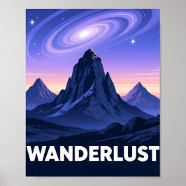 Retro-Berglandschaft-Nacht-Wanderlust Poster