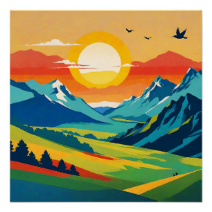 Retro Berglandschaft Naturvorführung Poster