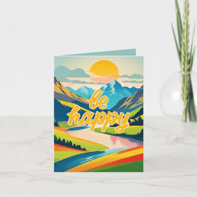 Retro-Berglandschaft "Sei glücklich" (Vorderseite)
