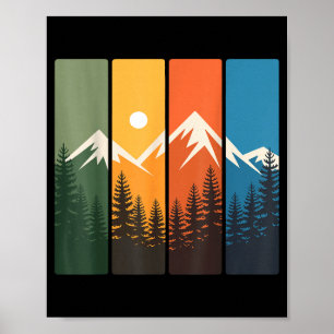 Retro-Bergwald-Sonnenuntergangs-Landschaft-Natur Poster