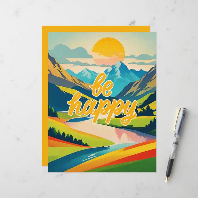 Retro-Bergwelt "Be Happy" Briefbogen (Vorderseite/Rückseite Beispiel)