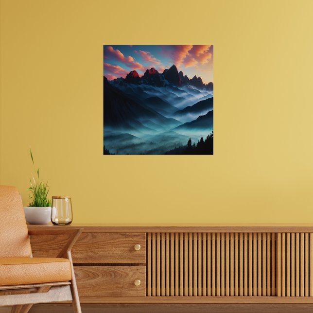Retro-Bergwelt-Illustration Poster (Wohnzimmer 2)