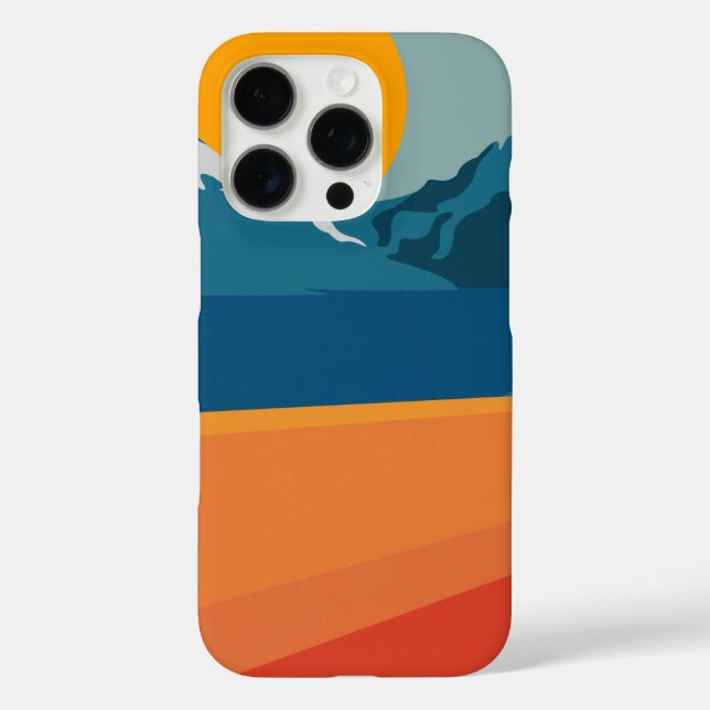 Retro Bergwelt Kunstwerk Orange Blau iPhone 16 Pro Hülle (Rückseite)