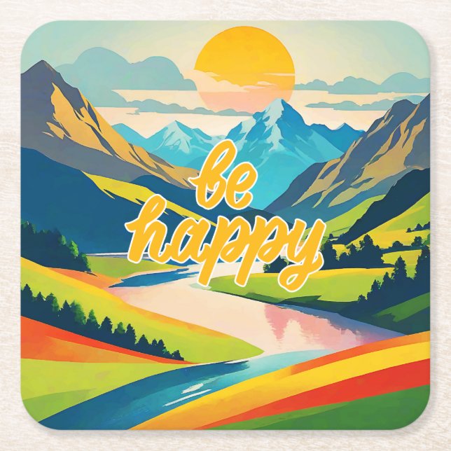 Retro-Bergwelt Rechteckiger Pappuntersetzer (Vorderseite)