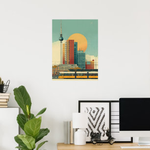 Retro-Berlin-Skyline-Reiseposter Bauhaus Poster