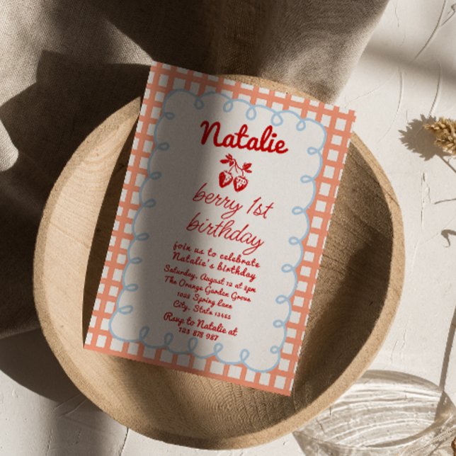 Retro Berry 1. Handgezeichnete Strawberry Geburtst Einladung (Von Creator hochgeladen)
