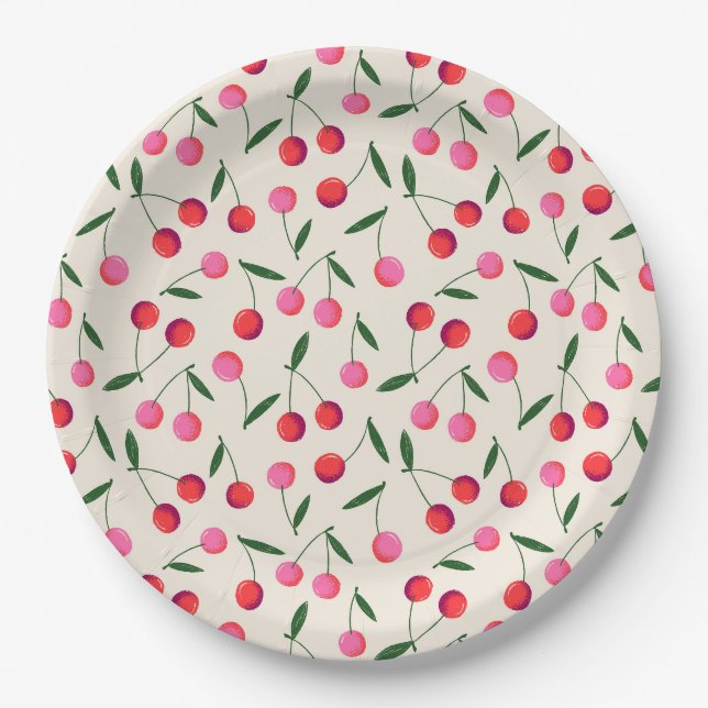 Retro Berry Cherry Birthday Party Pappteller (Vorderseite)
