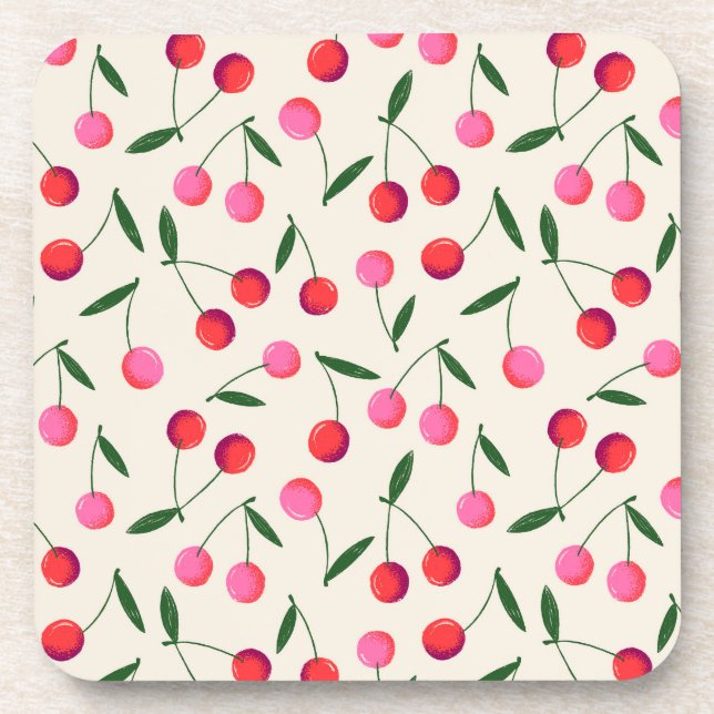 Retro Berry Cherry Getränk Kunststoff Untersetzer (Vorderseite)