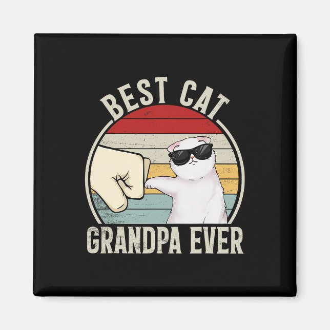 Retro Best Cat Opa Ever Funny Fist Bump Ground Magnet (Vorne)