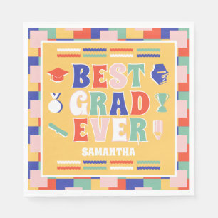 Retro Best Grad Yellow Graduation Party Serviette