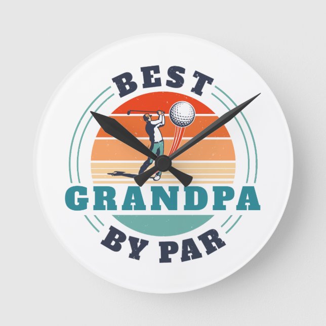 Retro Best Grandpa By Par Custom Golfing Runde Wanduhr (Vorderseite)