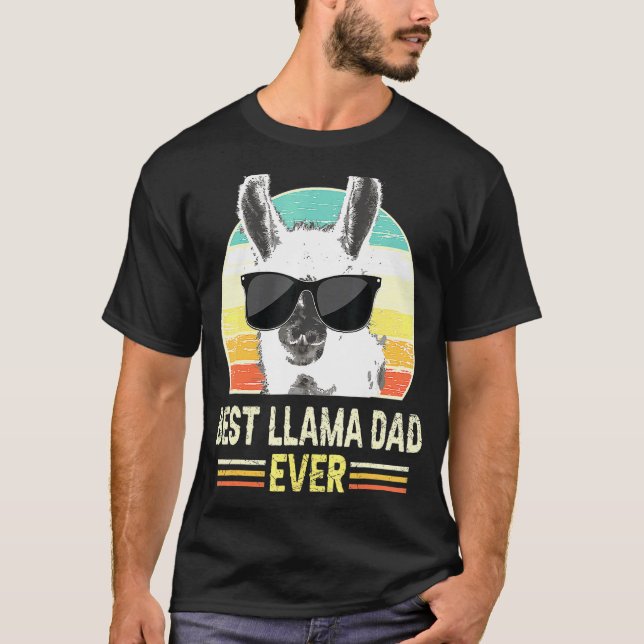 Retro Best Lama Vater Ever T-Shirt Alpaca mit Sonn (Vorderseite)