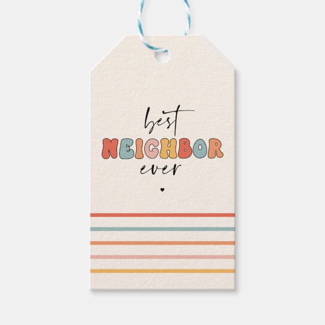 Retro Best Neighbour je Niedlich Geschenkanhänger (Vorderseite)