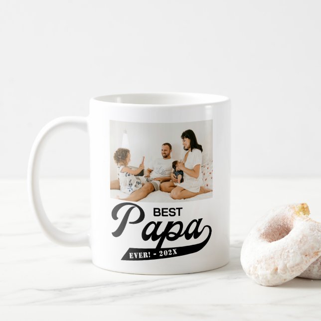 Retro Best Papa Ever Foto Kaffeetasse (Mit Donut)