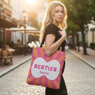 Retro Besties Personalized Pink & Orange Tote Bag Tasche