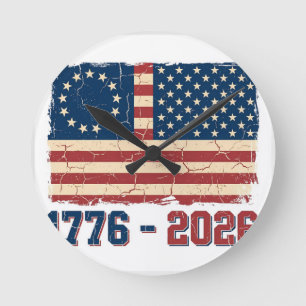 Retro Betsy Ross & 50-Sterne-Flagge 2026 Semiquinc Runde Wanduhr