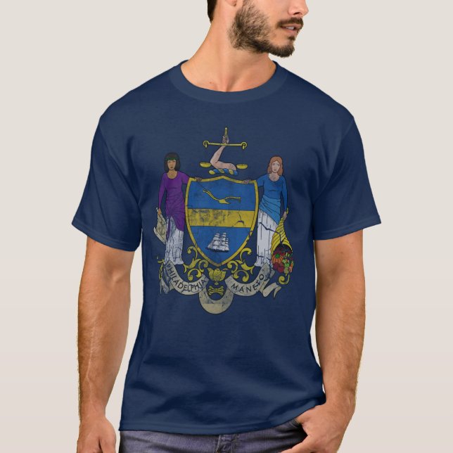 Retro beunruhigte Flagge von Philadelphia T-Shirt (Vorderseite)
