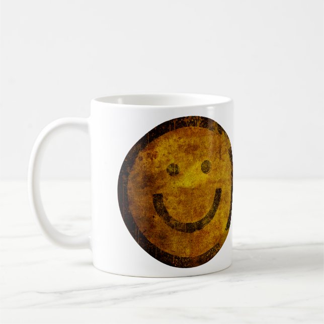 Retro beunruhigte glückliche Gesichts-Tasse Kaffeetasse (Links)