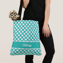 Retro-Bezeichnung Türkis & White Polka Dot Tote Be Tasche