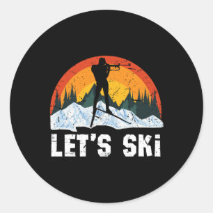Retro Biathlon Wintersport Let's Ski Snowboard m Runder Aufkleber