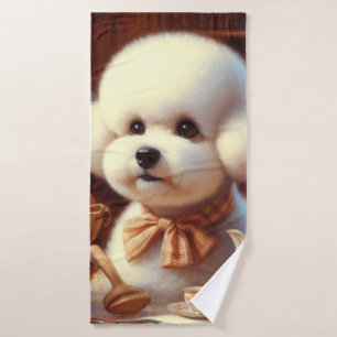Retro Bichon Frisé Painting Badehandtuch