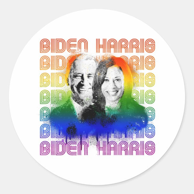 Retro Biden Harris Pride Runder Aufkleber (Vorderseite)