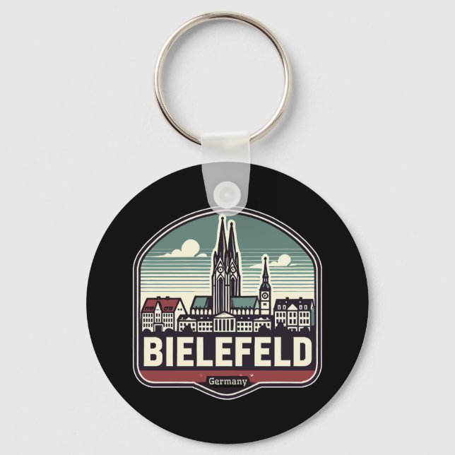 Retro Bielefeld Skyline Schlüsselanhänger (Vorderseite)