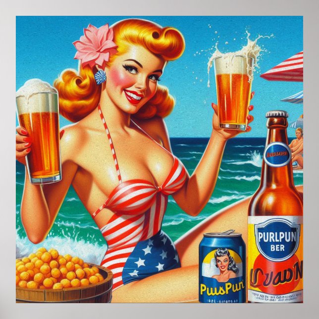Retro-Bier-Button Poster (Vorne)
