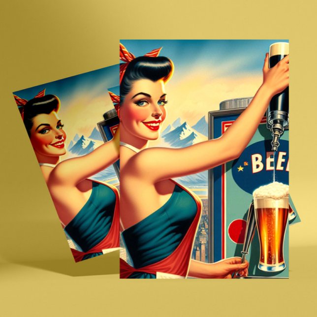 Retro-Bier-Pinup Postkarte (Von Creator hochgeladen)
