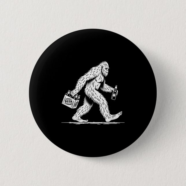 Retro Bigfoot Drink Beer - Funny Sasquatch Button (Vorderseite)