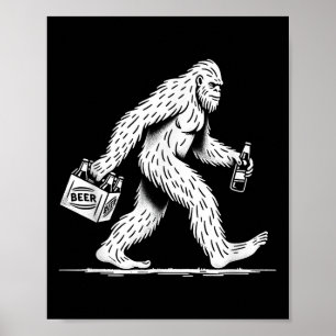 Retro Bigfoot Drink Beer - Funny Sasquatch Poster