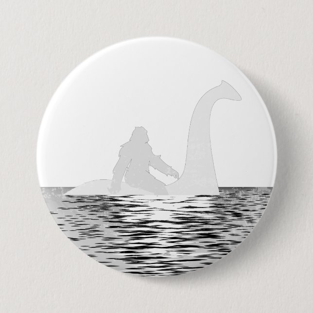 Retro Bigfoot Reiten über den Loch Ness Button (Vorderseite)