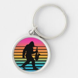 Retro Bigfoot Saxophon Sonnenuntergang Schlüsselanhänger