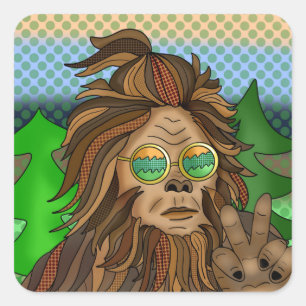 Retro-Bigfoot Vintag Colors Sasquatch Pop Art Ar Quadratischer Aufkleber