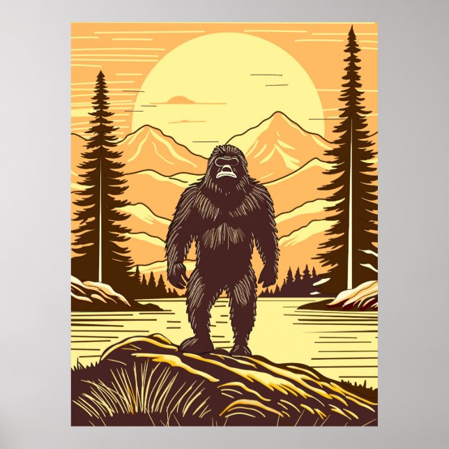 Retro Bigfoot Vintag Sasquatch Mountains Poster (Vorne)