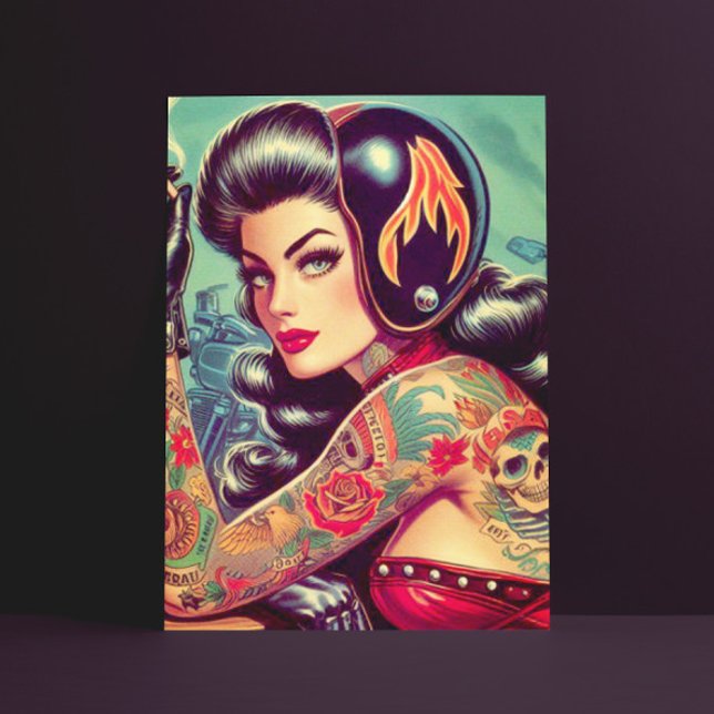Retro Biker Girl Postkarte (Von Creator hochgeladen)