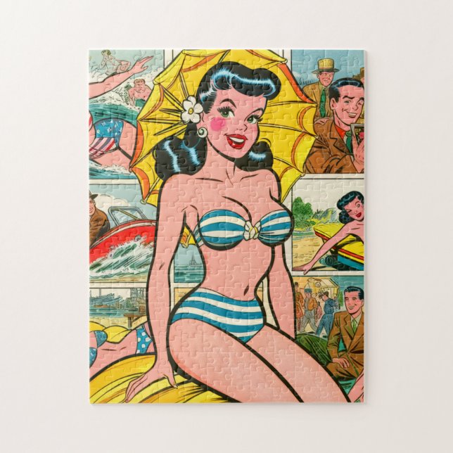 Retro Bikini Girl Summer Comic (Vertikal)